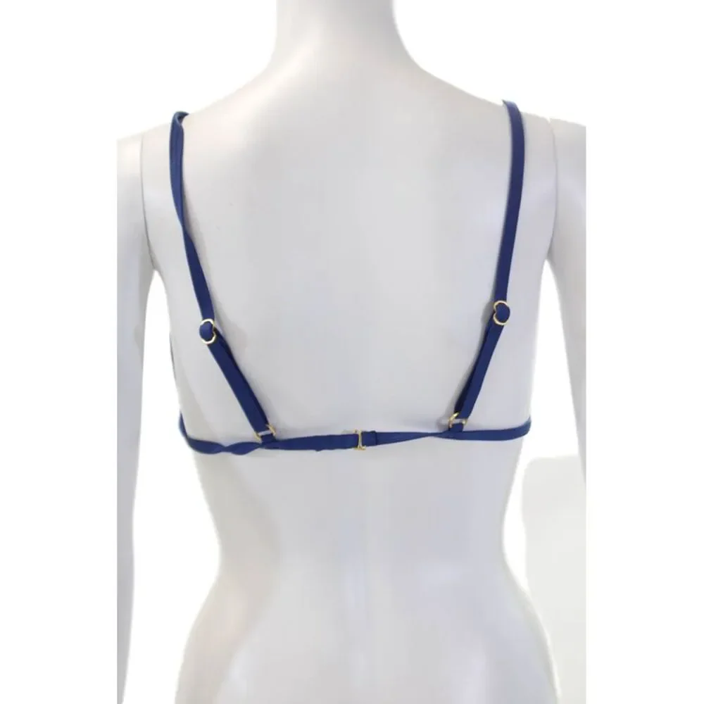 L Space Womens Textured Spaghetti Strap Bikini Swim Top Blue Size XL